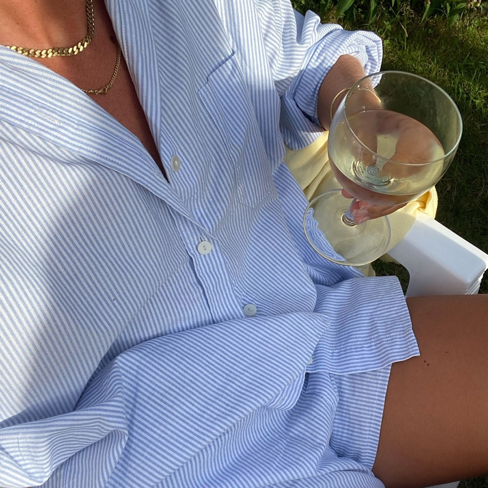 Djerf Avenue Breezy Shirt - Blue Stripe